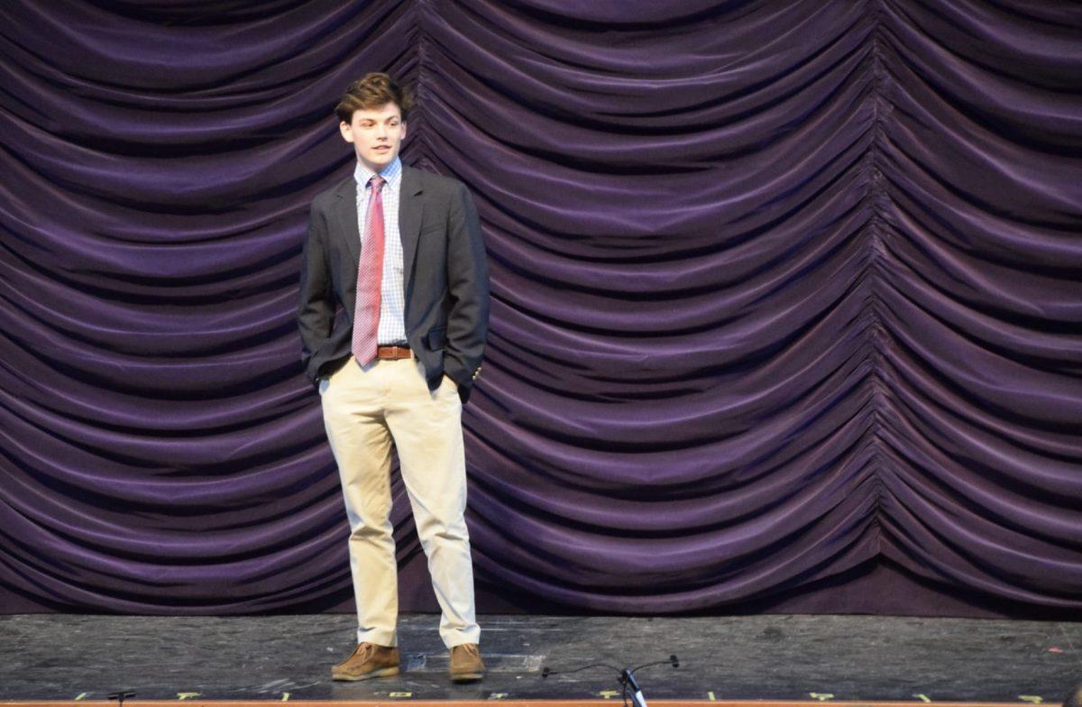 Harry Cull presents his speech junior year at the speech competition in March of 2019. (Photo taken from Gonzaga Flickr)