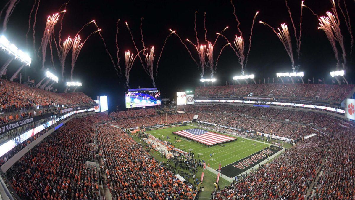 Levi's Stadium in Santa Clara, CA where an estimated 25 million people tuned in to watch Alabama play Clemson in the 2019 College Football National Championship. Approximately 0% of the 470 million dollars per year ESPN pays the NCAA to broadcast "their student-athletes" went to "their student-athletes" on the field. (Photo by Chip Patterson)