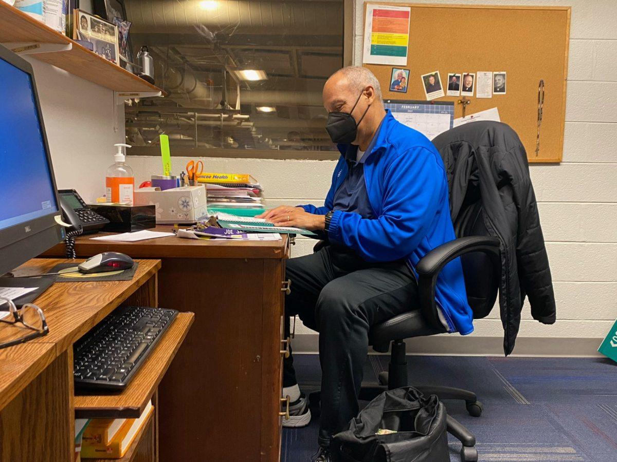 Coach Joe Jackson, physical education teacher, prepares for another day of class. (Photo by Jesse Dolojan)