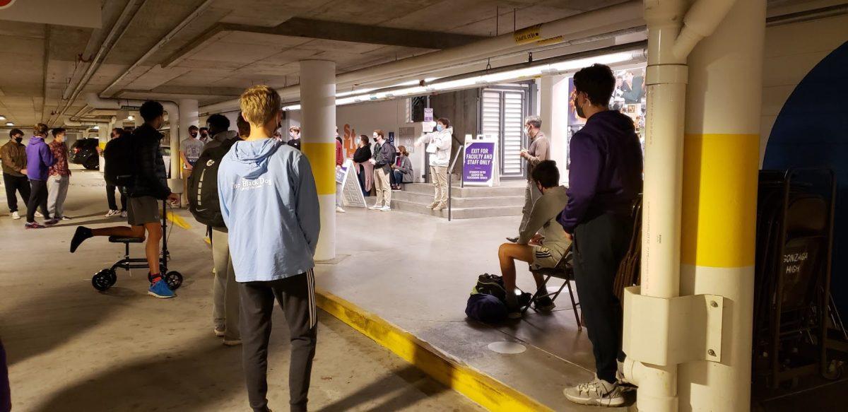 In order to adhere to safety guidelines, Kairos groups met in the school parking garage for some activities on the retreat.