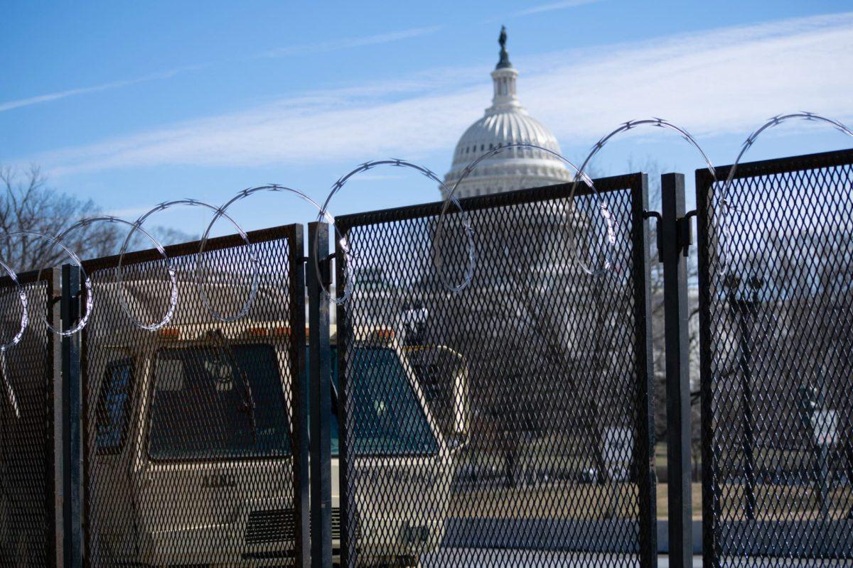 Fencing and barbed wire have surrounded the Capitol since early January. (Photo by Will Thompson)