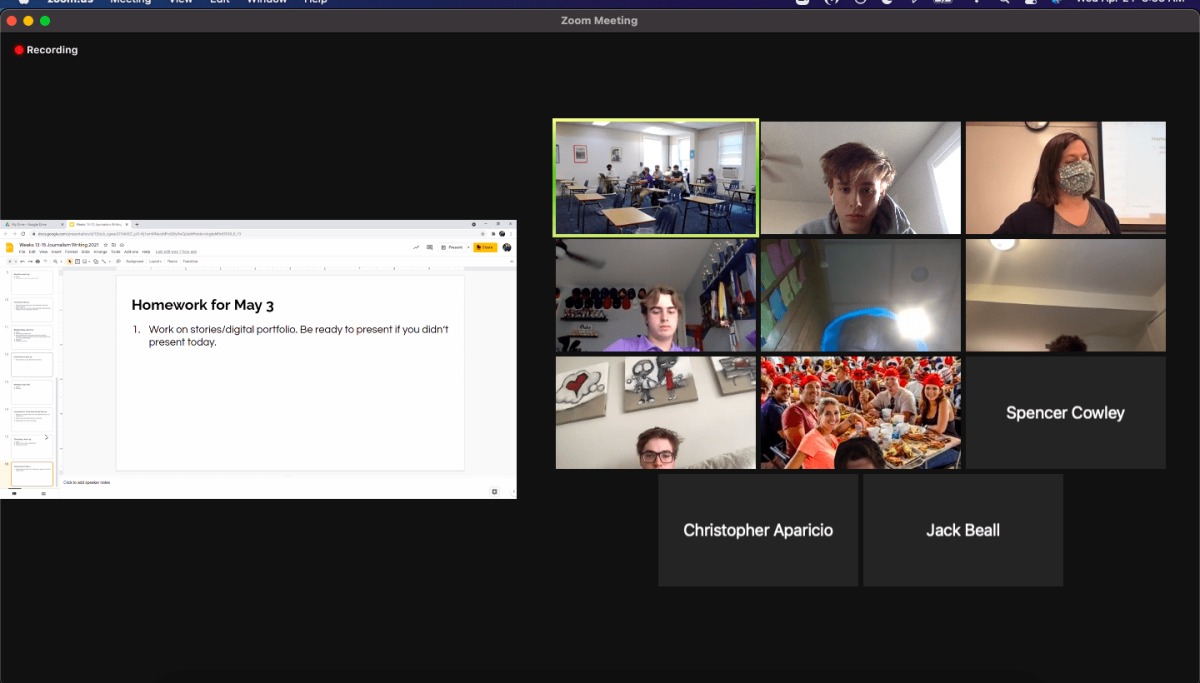 Class on Zoom has been hard for me; this is a photo of me in class for Mrs. Jackson's 6th period journalism. (Screenshot by Jack Glavy)