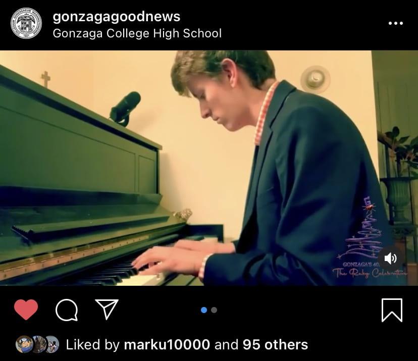 Gabe is featured playing the piano on the @gonzagagoodnews Instagram page. (Photo from @gonzagagoodnews Instagram)