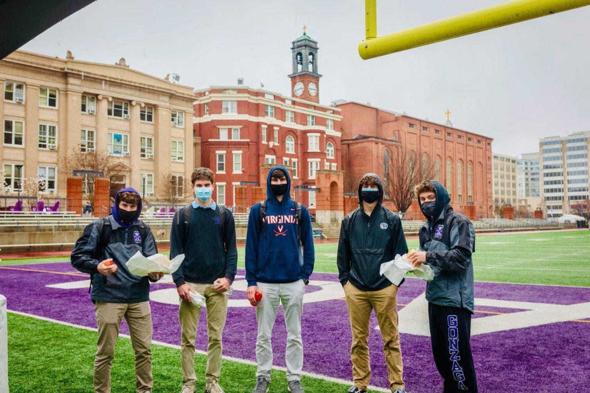 Here are five Gonzaga seniors trying to enjoy their last month on Eye Street. (Photo by Mary Pat Julian)