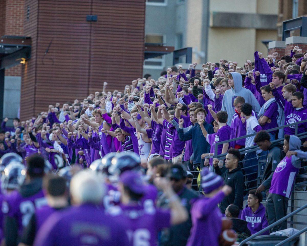 In 2019, Gonzaga students attended games and didn't worry about masks. Students continually adapt to school rules and their competitions' rules regarding attendance. Photo taken from Gonzaga Athletics Facebook page