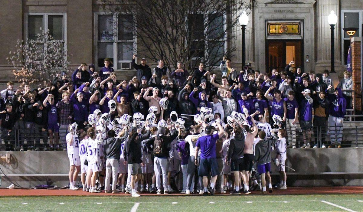 During the 2021-22 season, Gonzaga lacrosse comes together with the student section of Gonzaga to sing the alma mater after they defeated McDonogh. The lacrosse team sees McDonogh again this upcoming season on March 9. Photo taken from GonzagaCHS Lacrosse Flickr