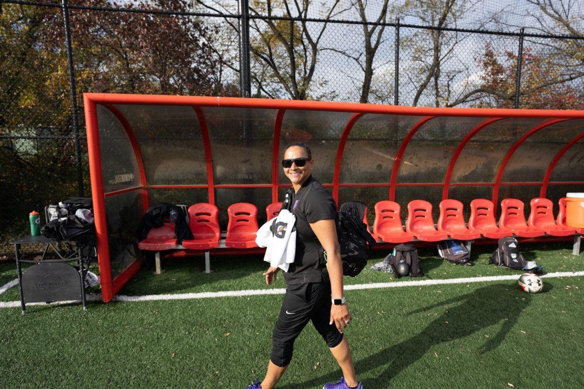 Ms. Penny pre-game of the WCAC final game for soccer where Gonzaga faced Bishop McNamara. 