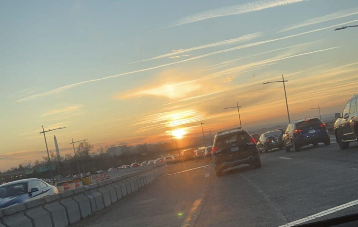 Drivers from Virginia and Maryland get stuck in traffic on the Theodore Roosevelt Bridge on the way into D.C.  Taken by Wyatt Croog.