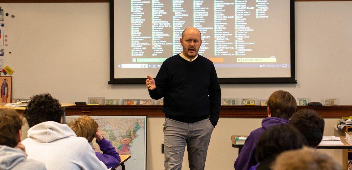 Mr. Oryshkevych, Gonzaga Class of '99, teaches his AP European History class. Photo taken by Luke Forde / Photo II