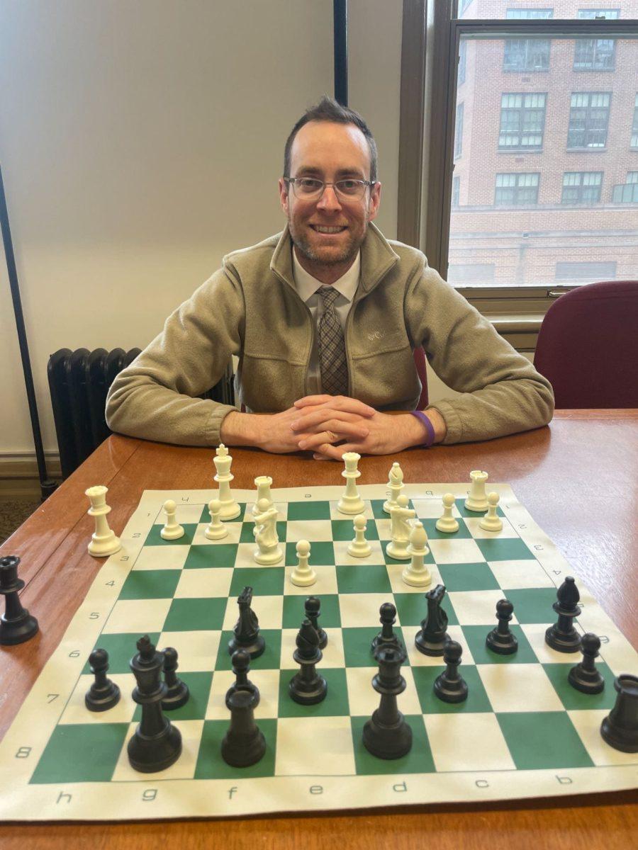 Mr. Welch, one of the moderators of the chess club, plays avidly with students, too.

Photo by Owen Wolak