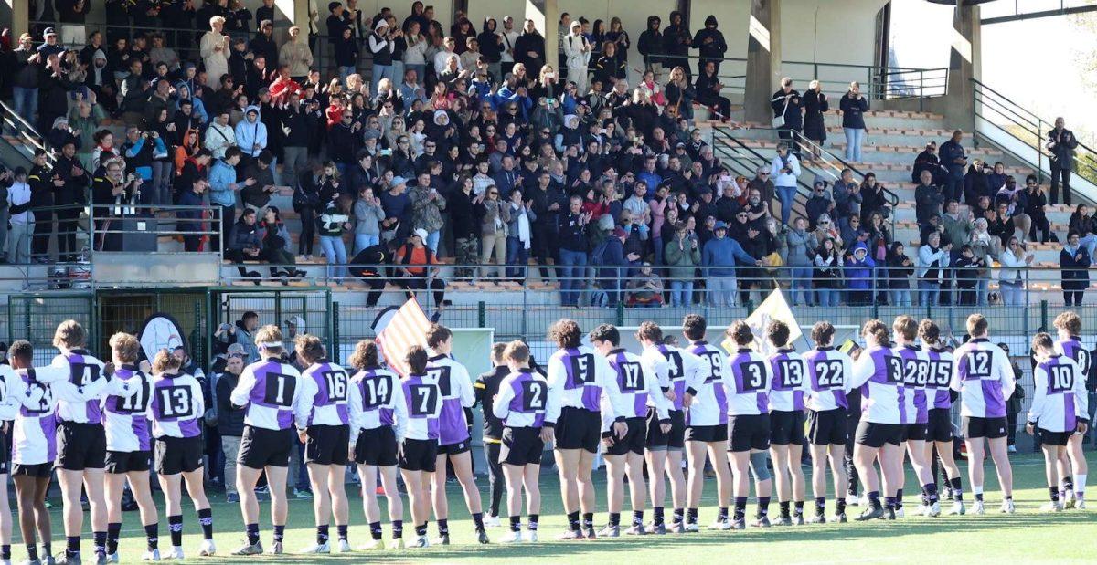 The rugby team singing the national anthem before their game in France.
Photo submitted by Jackson Taylor