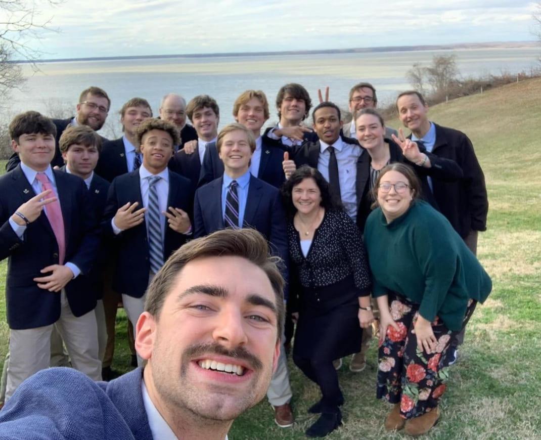 Mr. Rizzo pictured center in photo with the leaders of January 2024 Kairos. 
Photo credit Gonzaga Campus Ministry. 