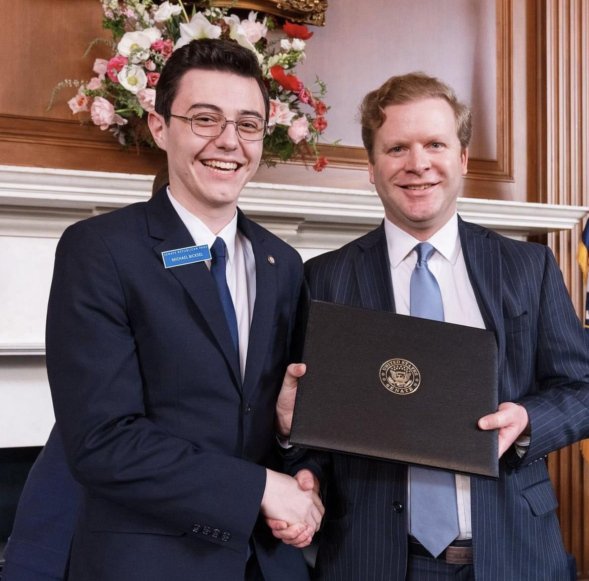 Michael Bicksel '25 with Assistant Secretary for the Minority Chris Tuck '03