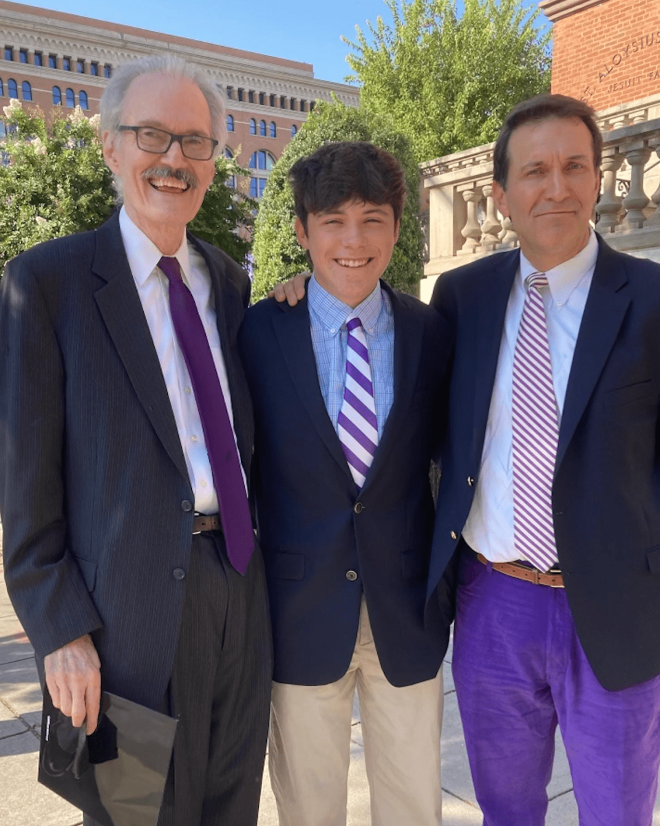 Longtime teacher Rick Cannon with his son Billy Cannon '94 (right) and grandson Billy Cannon '24 (middle)