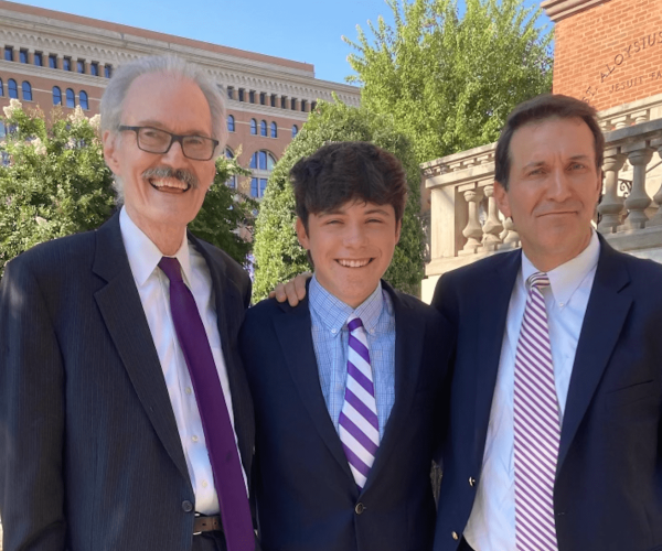 Longtime teacher Rick Cannon with his son Billy Cannon '94 (right) and grandson Billy Cannon '24 (middle)