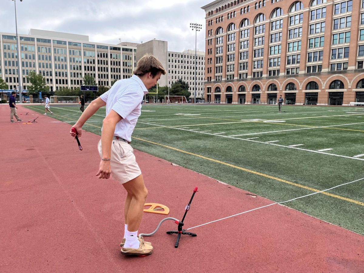 In Honors Physics at Gonzaga, students are studying the range of an object in projectile motion. Range is the horizontal distance the object travels. Students measured the range of a Nerf Stomp Rocket when launched at 30 degrees, 45 degrees and 60 degrees. They then calculated the range for each angle and compared this to their experimental data. 